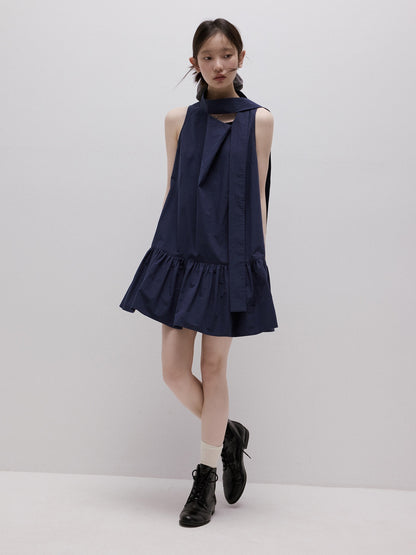 FUSSED_Deep_Sea_Blue_Sculpted_Ribbon_Tie_Aline_Women&