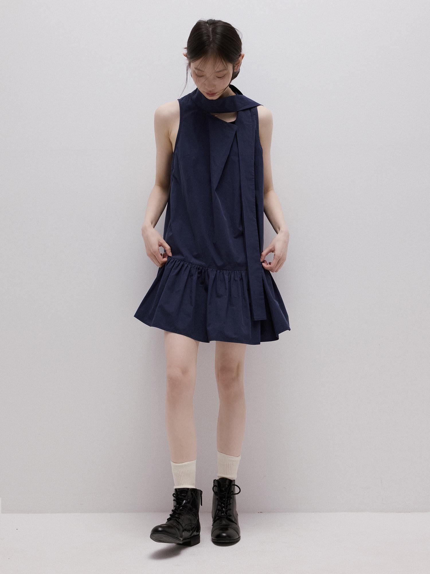 FUSSED Deep Sea Blue Sculpted Ribbon Tie Aline Women&