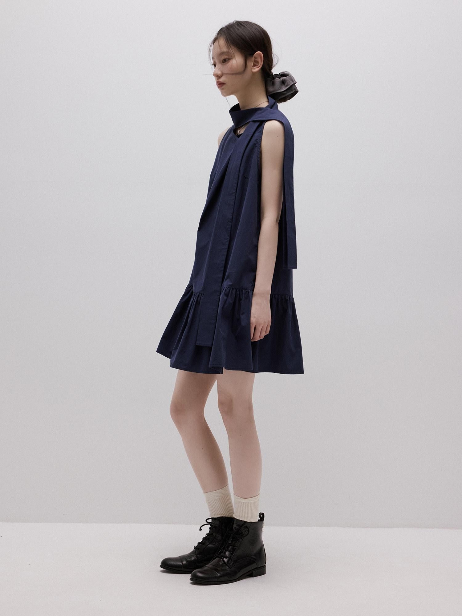 FUSSED Deep Sea Blue Sculpted Ribbon Tie Aline Women&
