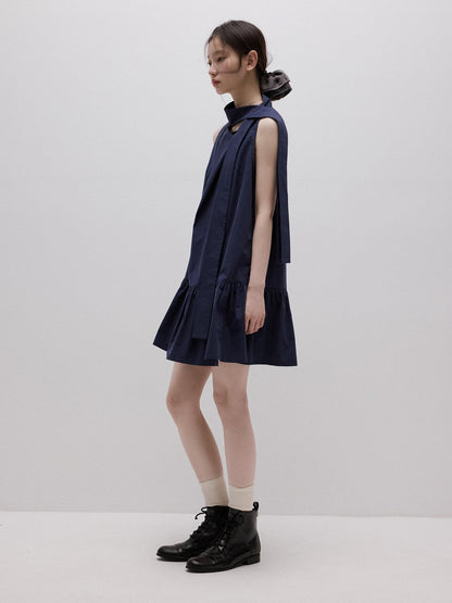 FUSSED Deep Sea Blue Sculpted Ribbon Tie Aline Women&