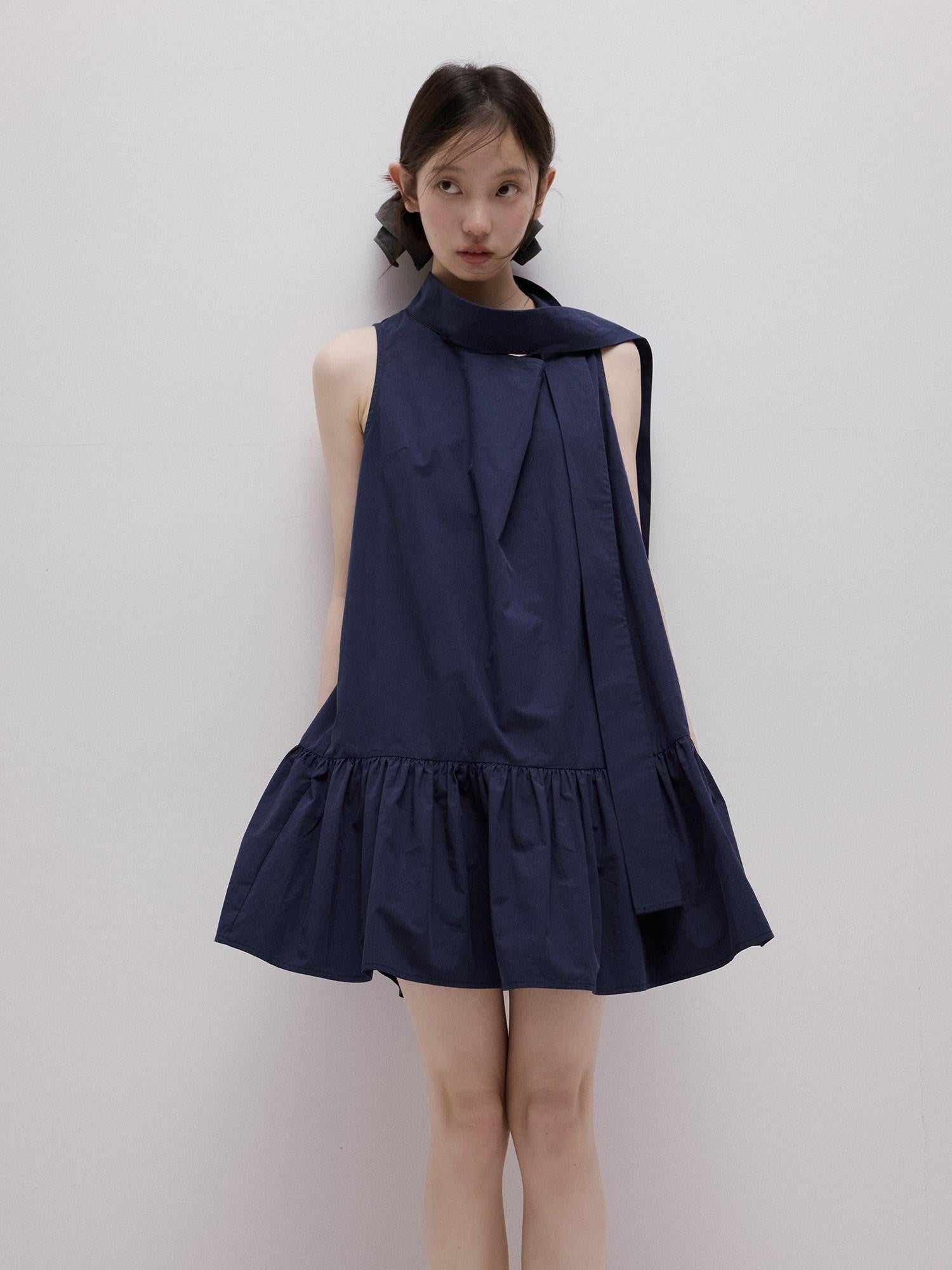 FUSSED Deep Sea Blue Sculpted Ribbon Tie Aline Women&
