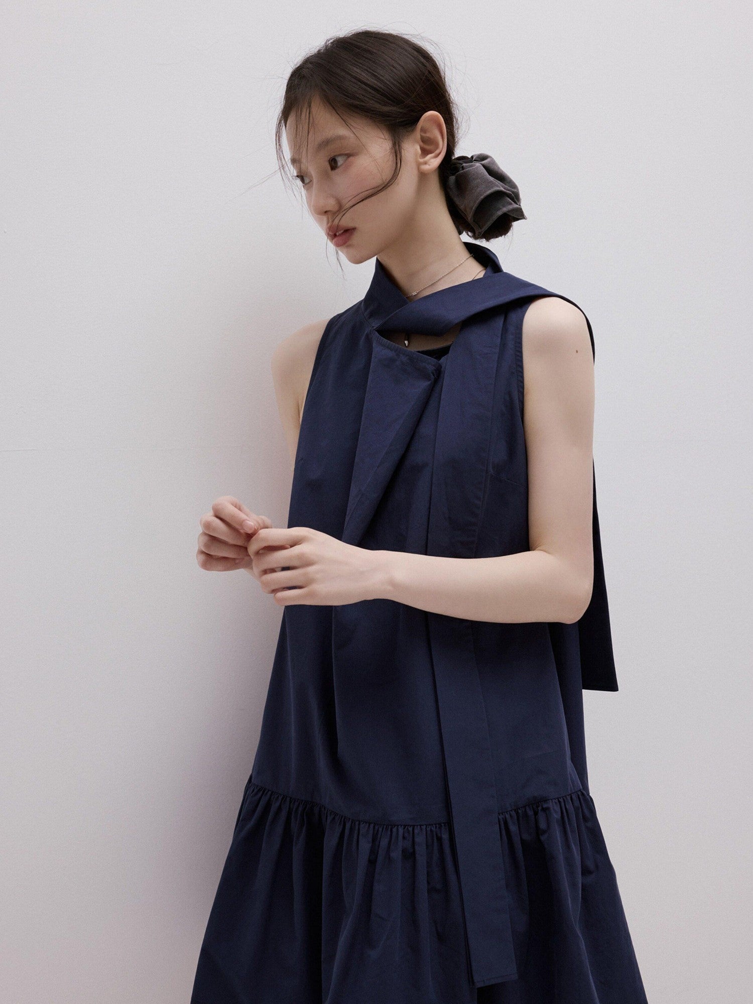 FUSSED Deep Sea Blue Sculpted Ribbon Tie Aline Women&