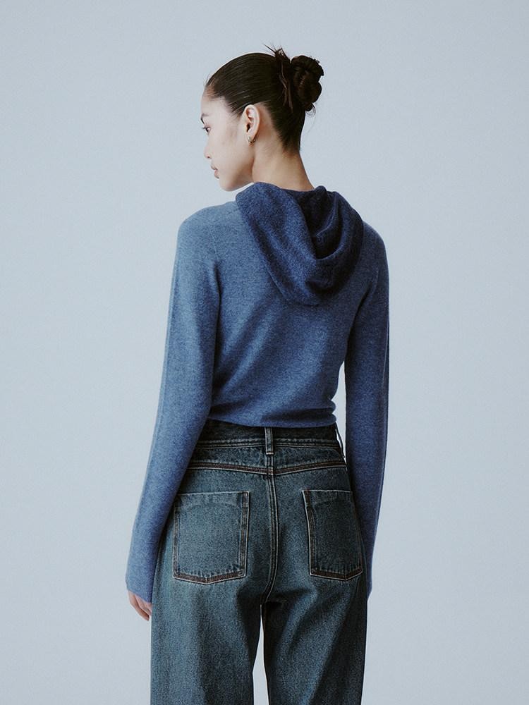 FUSSED Denim Blue Seamless One Piece Hooded Slim Women&