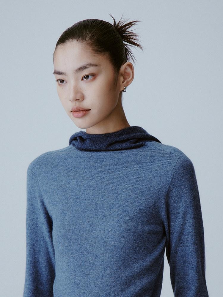 FUSSED Denim Blue Seamless One Piece Hooded Slim Women&
