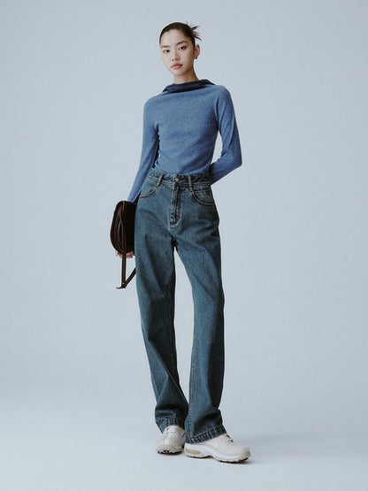 FUSSED Denim Blue Seamless One Piece Hooded Slim Women&
