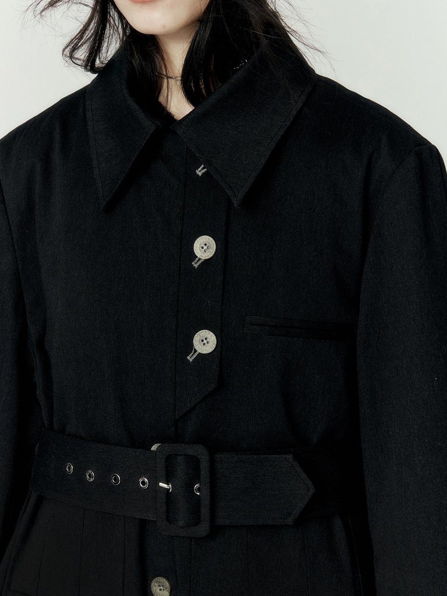 FUSSED Denim Pleated Trench Coat With Quilted Lining And A Line Silhouette