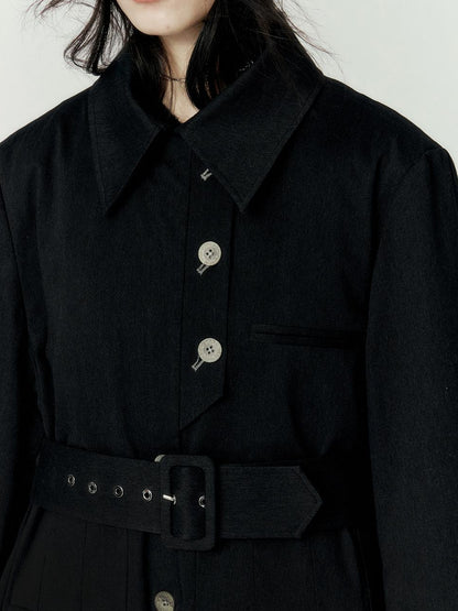 FUSSED Denim Pleated Trench Coat With Quilted Lining And A Line Silhouette