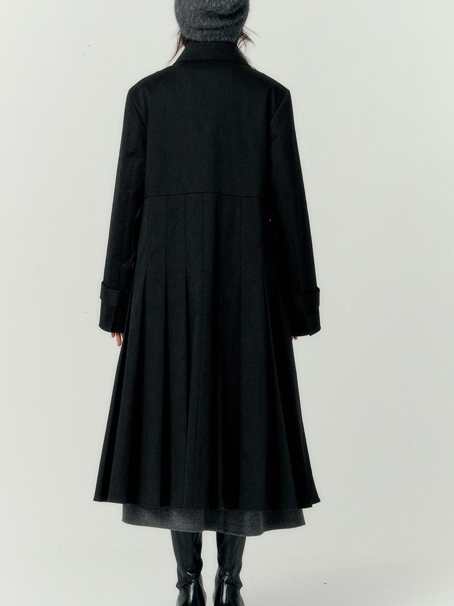 FUSSED Denim Pleated Trench Coat With Quilted Lining And A Line Silhouette