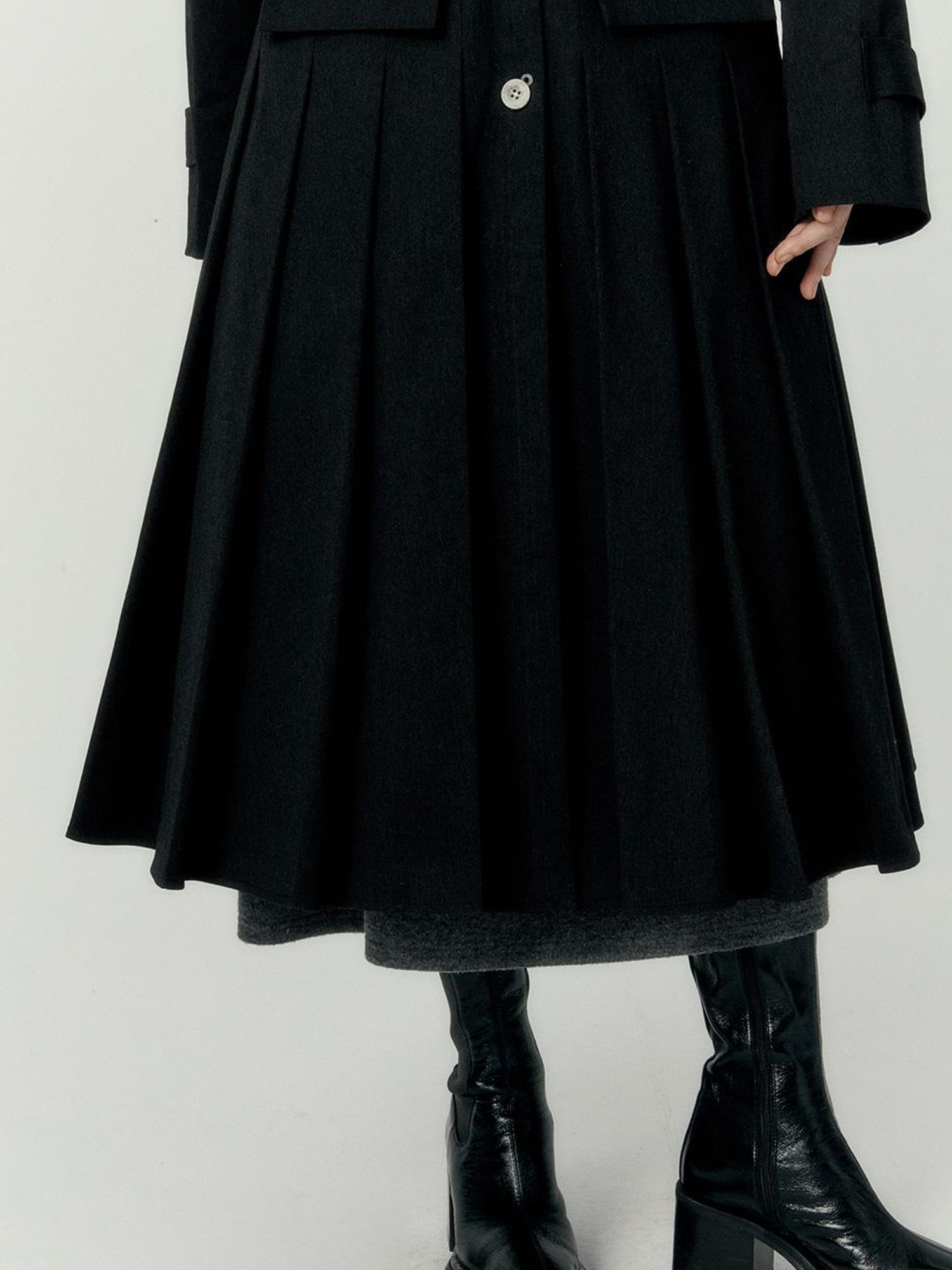 FUSSED Denim Pleated Trench Coat With Quilted Lining And A Line Silhouette