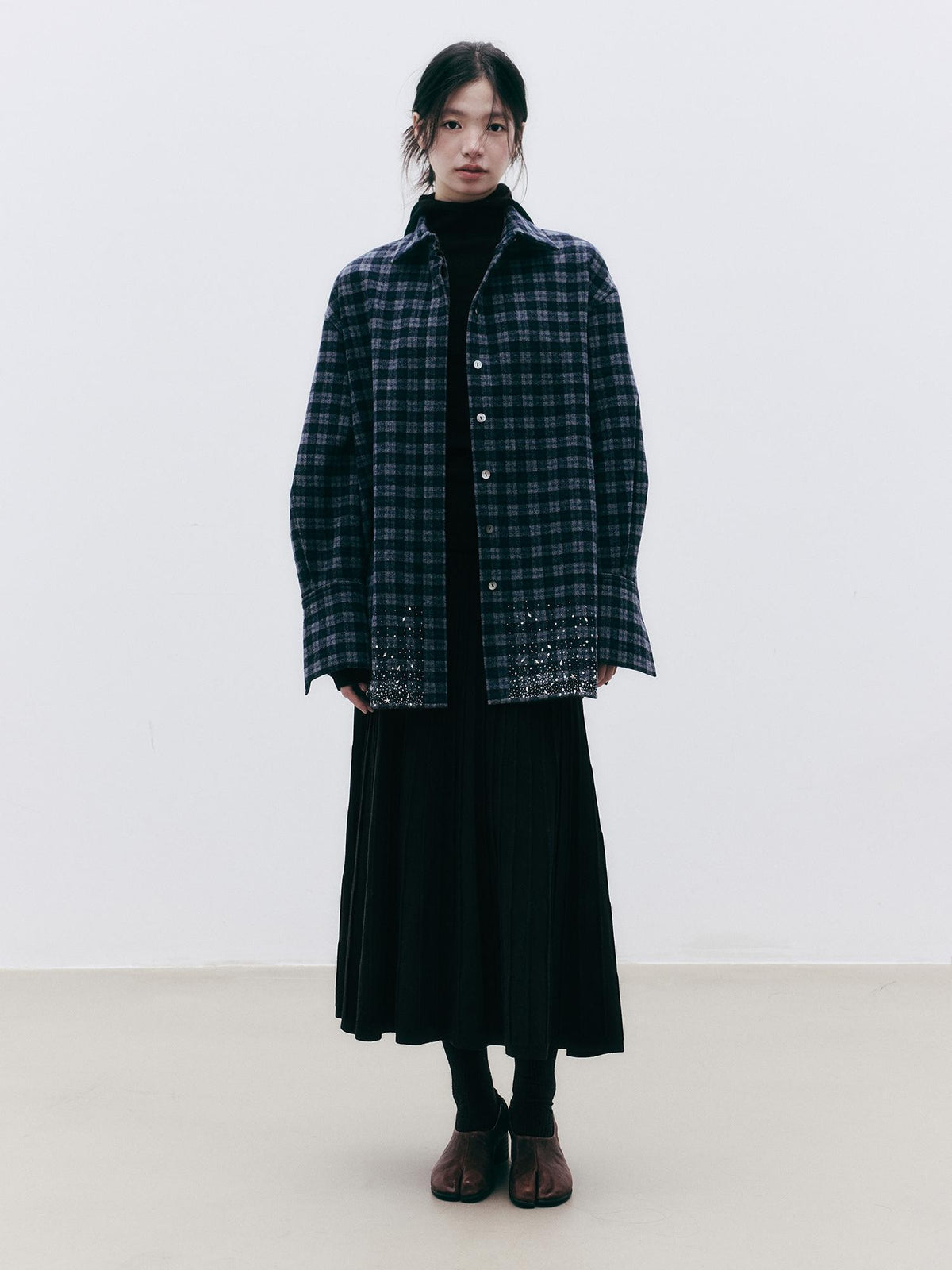 FUSSED Diamond Embroidered Plaid Knit Women&
