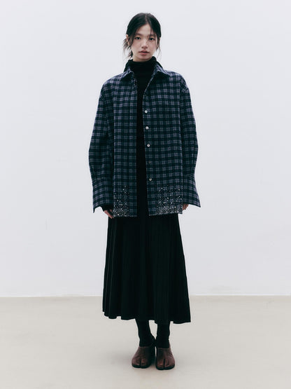 FUSSED Diamond Embroidered Plaid Knit Women&