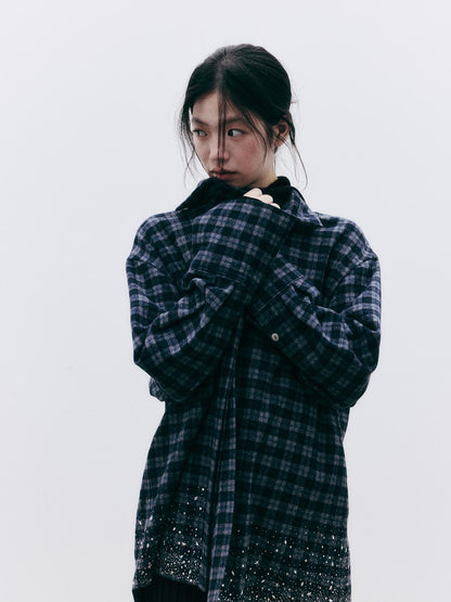 FUSSED Diamond Embroidered Plaid Knit Women&