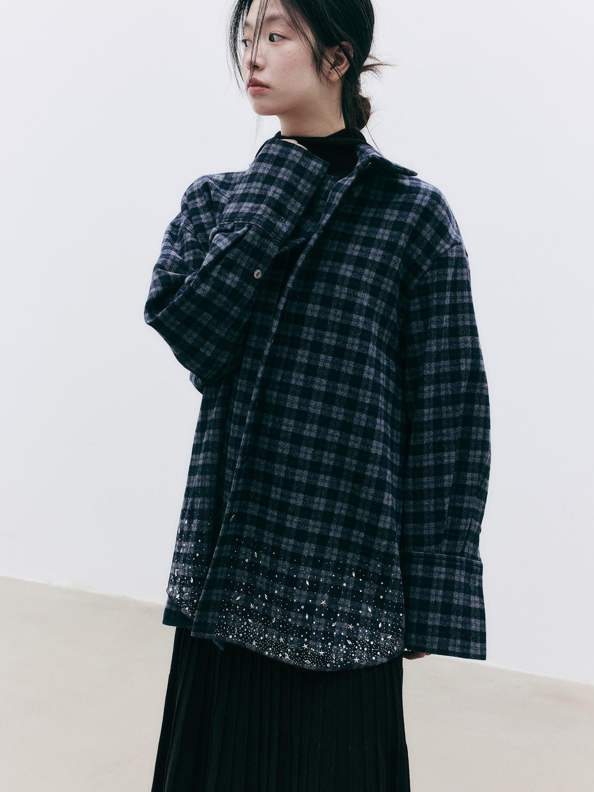 FUSSED Diamond Embroidered Plaid Knit Women&