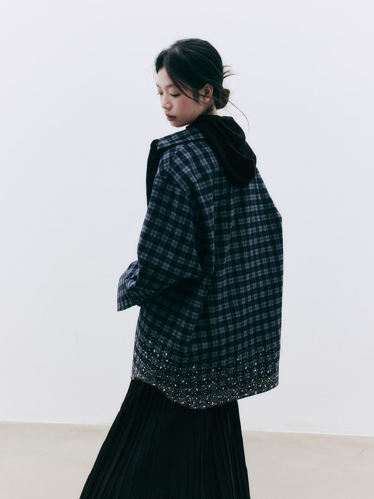FUSSED Diamond Embroidered Plaid Knit Women&