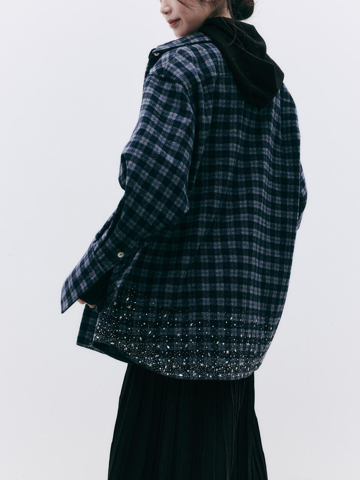 FUSSED Diamond Embroidered Plaid Knit Women&