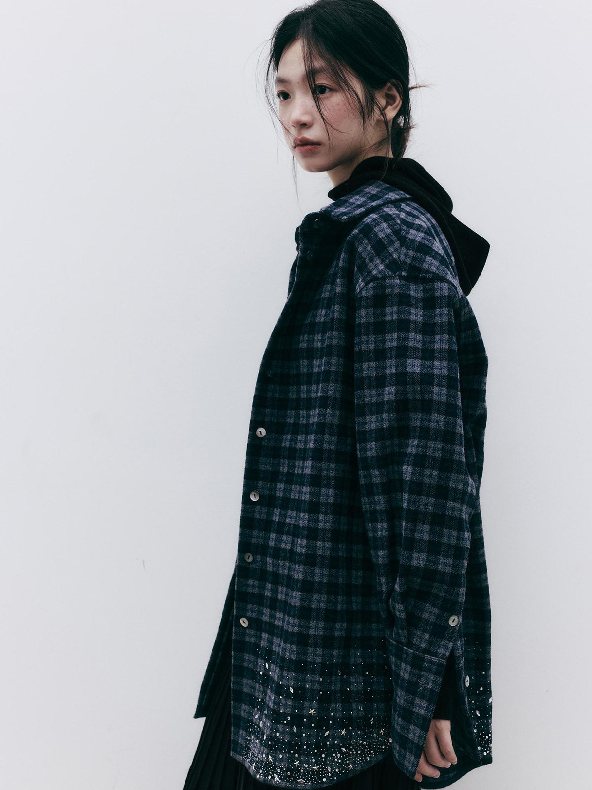 FUSSED Diamond Embroidered Plaid Knit Women&