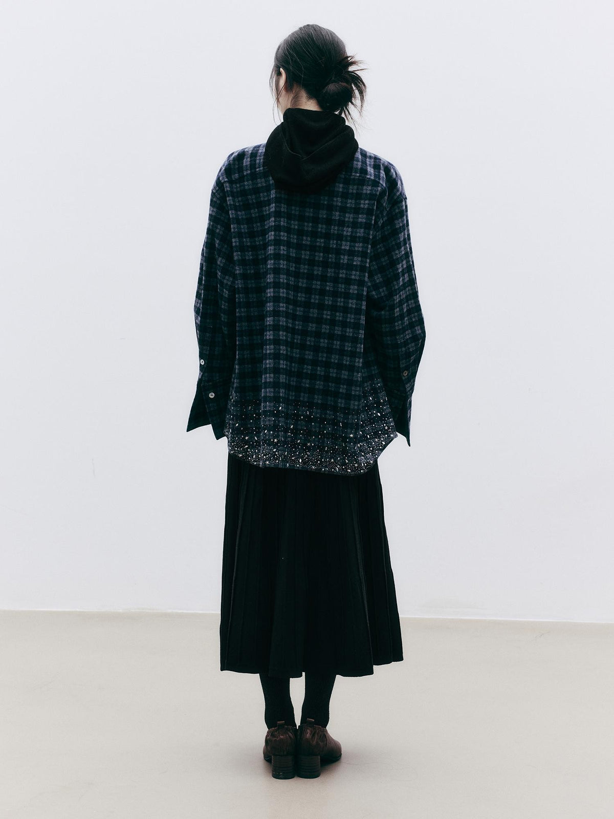 FUSSED Diamond Embroidered Plaid Knit Women&