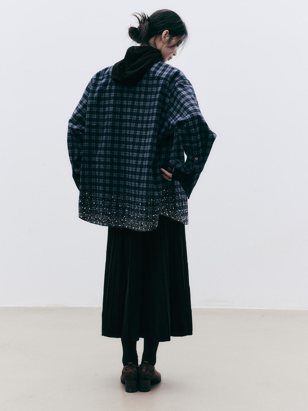FUSSED Diamond Embroidered Plaid Knit Women&
