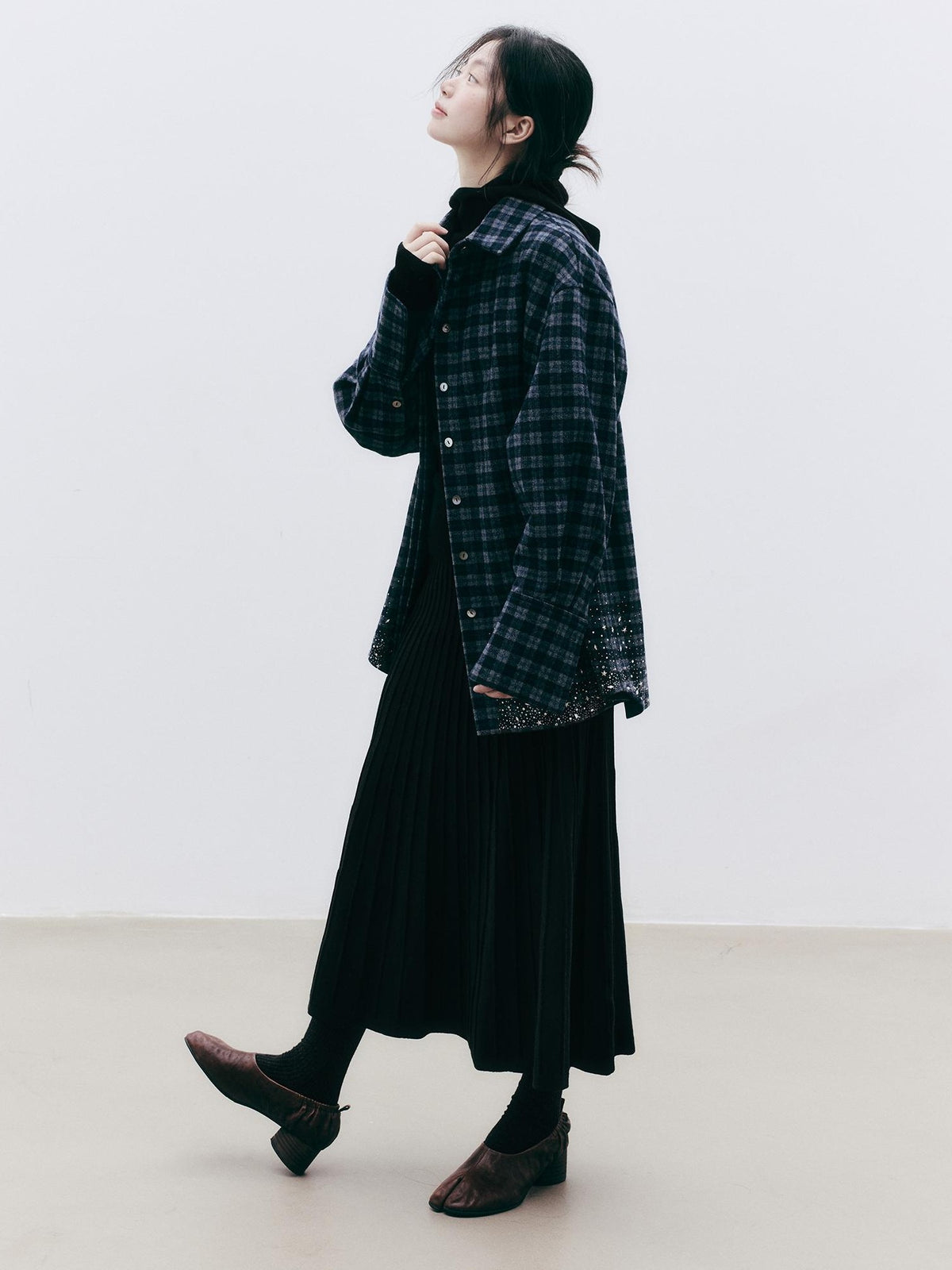 FUSSED Diamond Embroidered Plaid Knit Women&