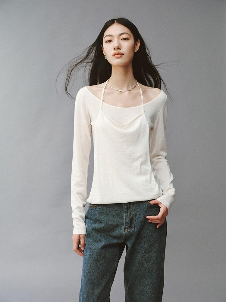 FUSSED Diamond White Double Layer Cropped Women&