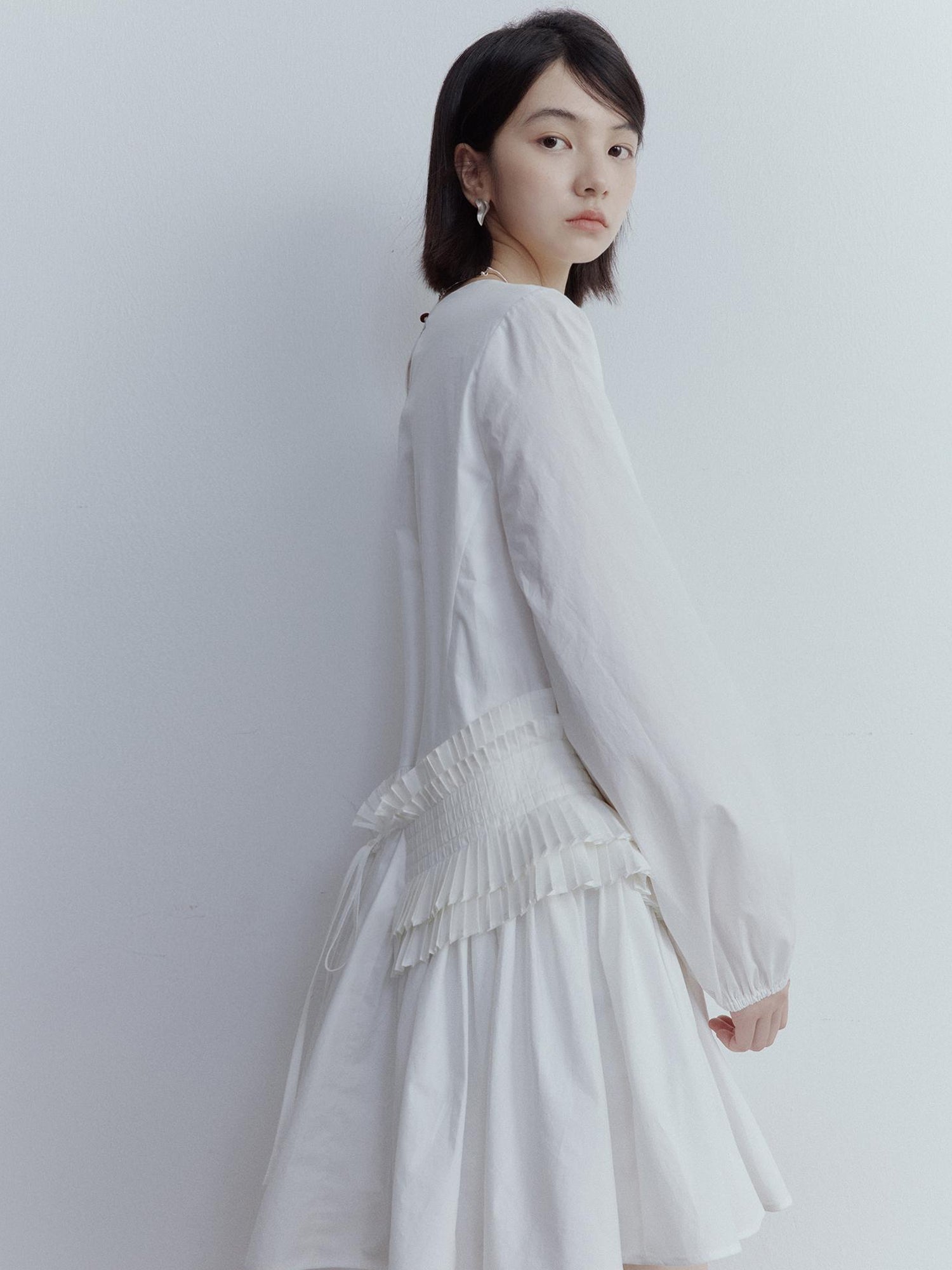 FUSSED Double Dream Pleated Cotton Voile White Babydoll Dress