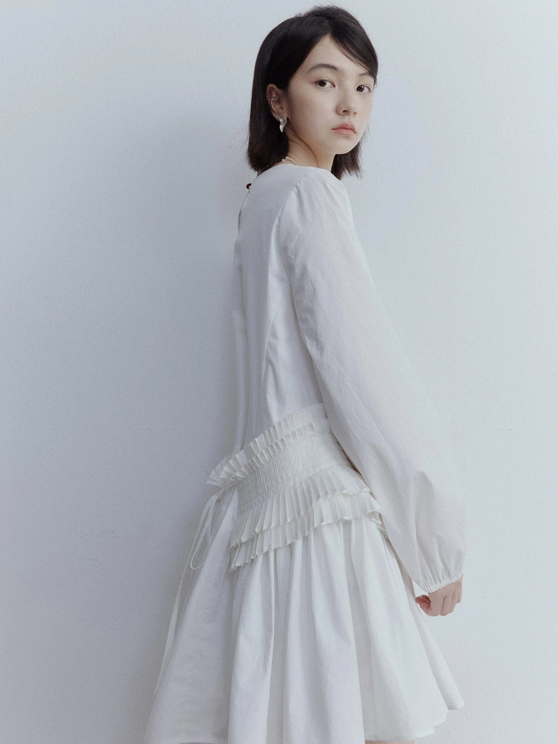 Double Dream Pleated Cotton Voile White Babydoll Dress