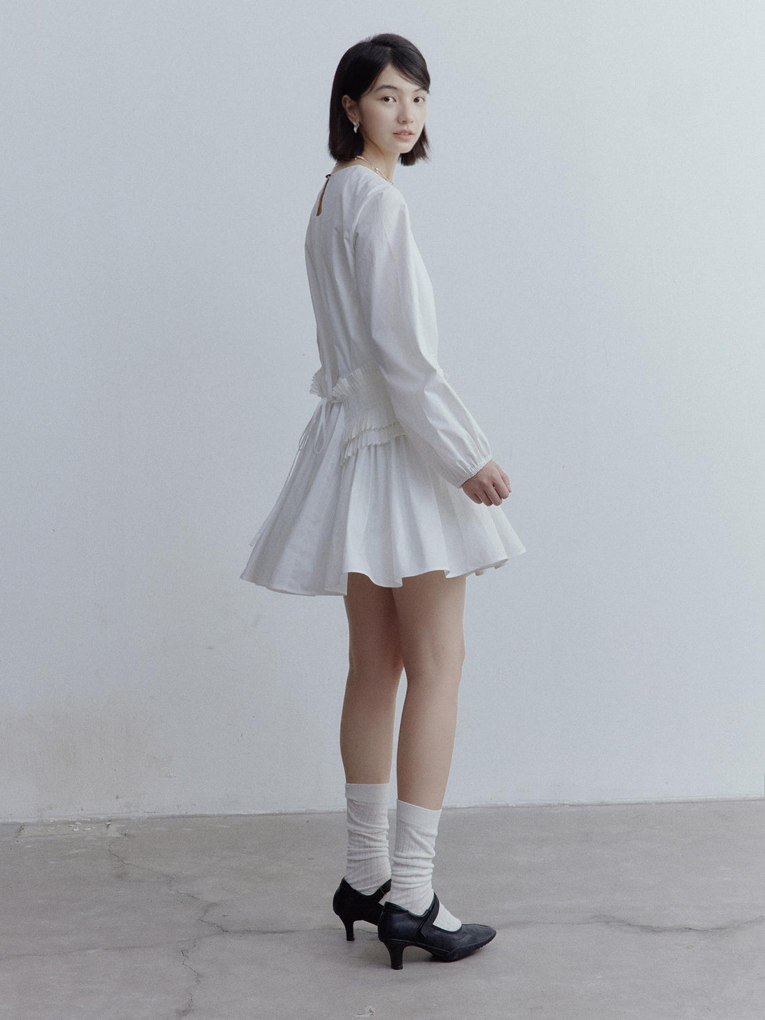 FUSSED Double Dream Pleated Cotton Voile White Babydoll Dress