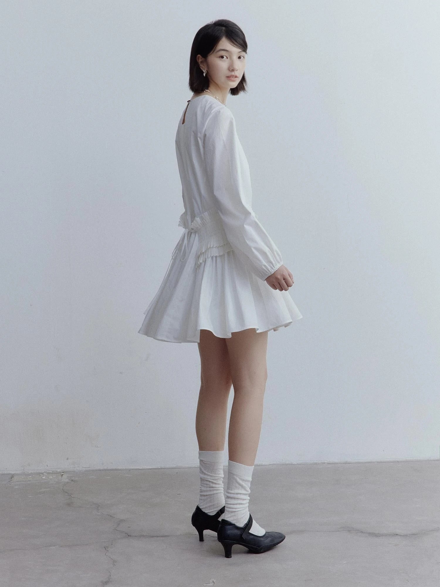 Double Dream Pleated Cotton Voile White Babydoll Dress