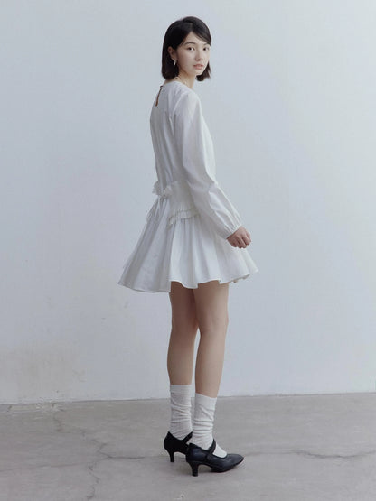 Double Dream Pleated Cotton Voile White Babydoll Dress