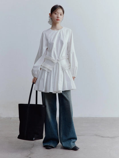 Double Dream Pleated Cotton Voile White Babydoll Dress