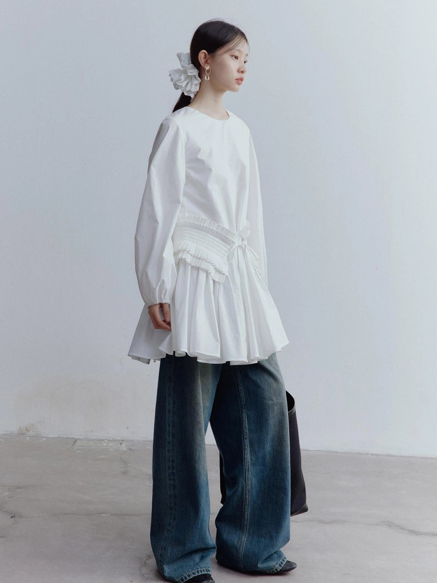 Double Dream Pleated Cotton Voile White Babydoll Dress