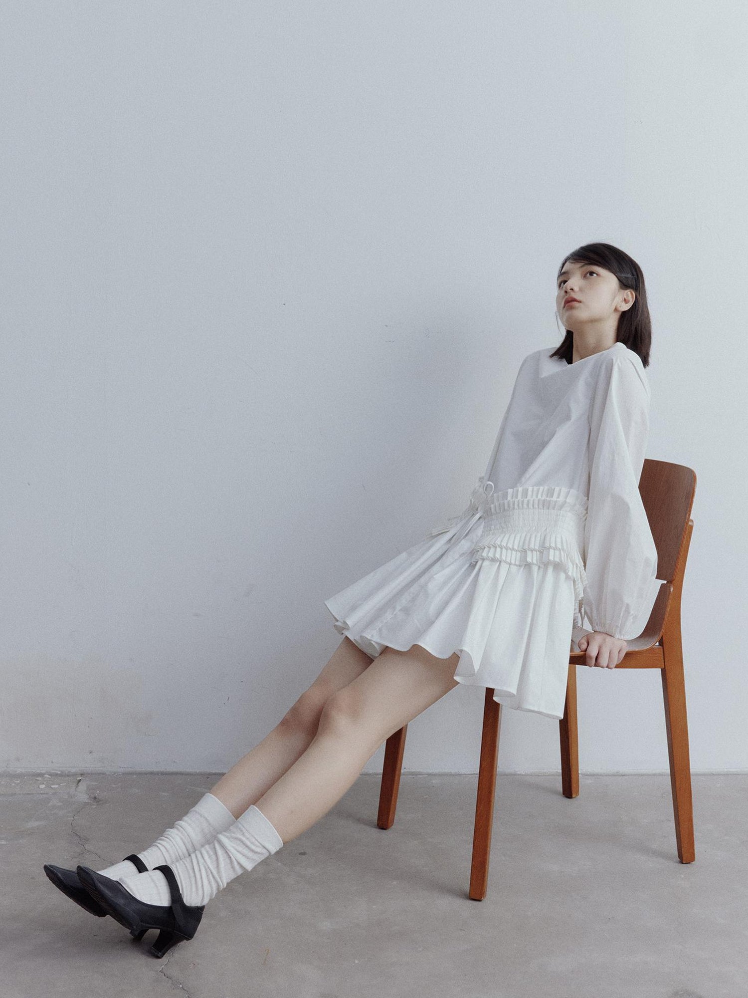 FUSSED Double Dream Pleated Cotton Voile White Babydoll Dress