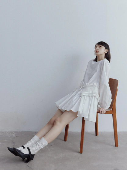 Double Dream Pleated Cotton Voile White Babydoll Dress