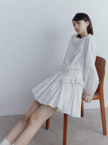 FUSSED Double Dream Pleated Cotton Voile White Babydoll Dress