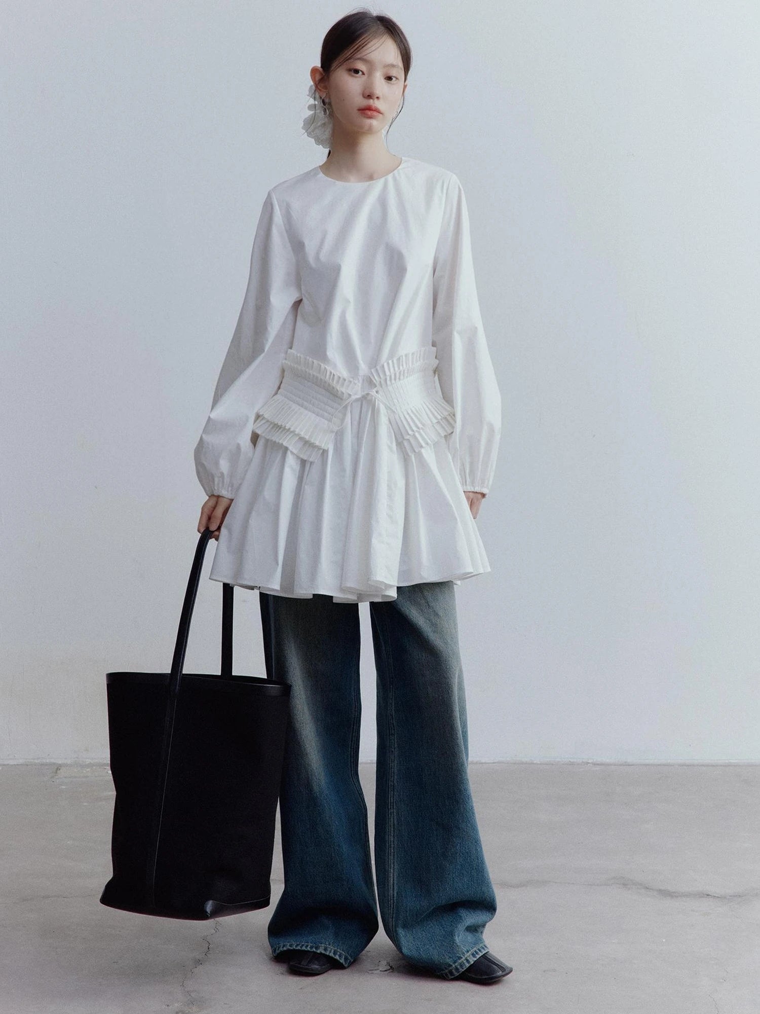 Double Dream Pleated Cotton Voile White Babydoll Dress