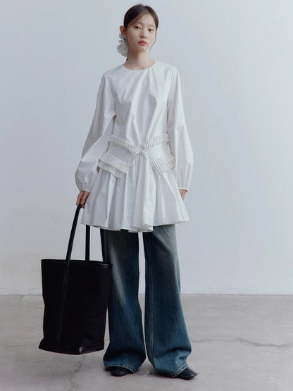 Double Dream Pleated Cotton Voile White Babydoll Dress