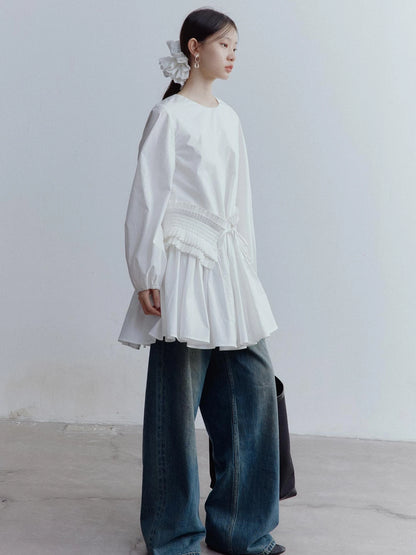 Double Dream Pleated Cotton Voile White Babydoll Dress