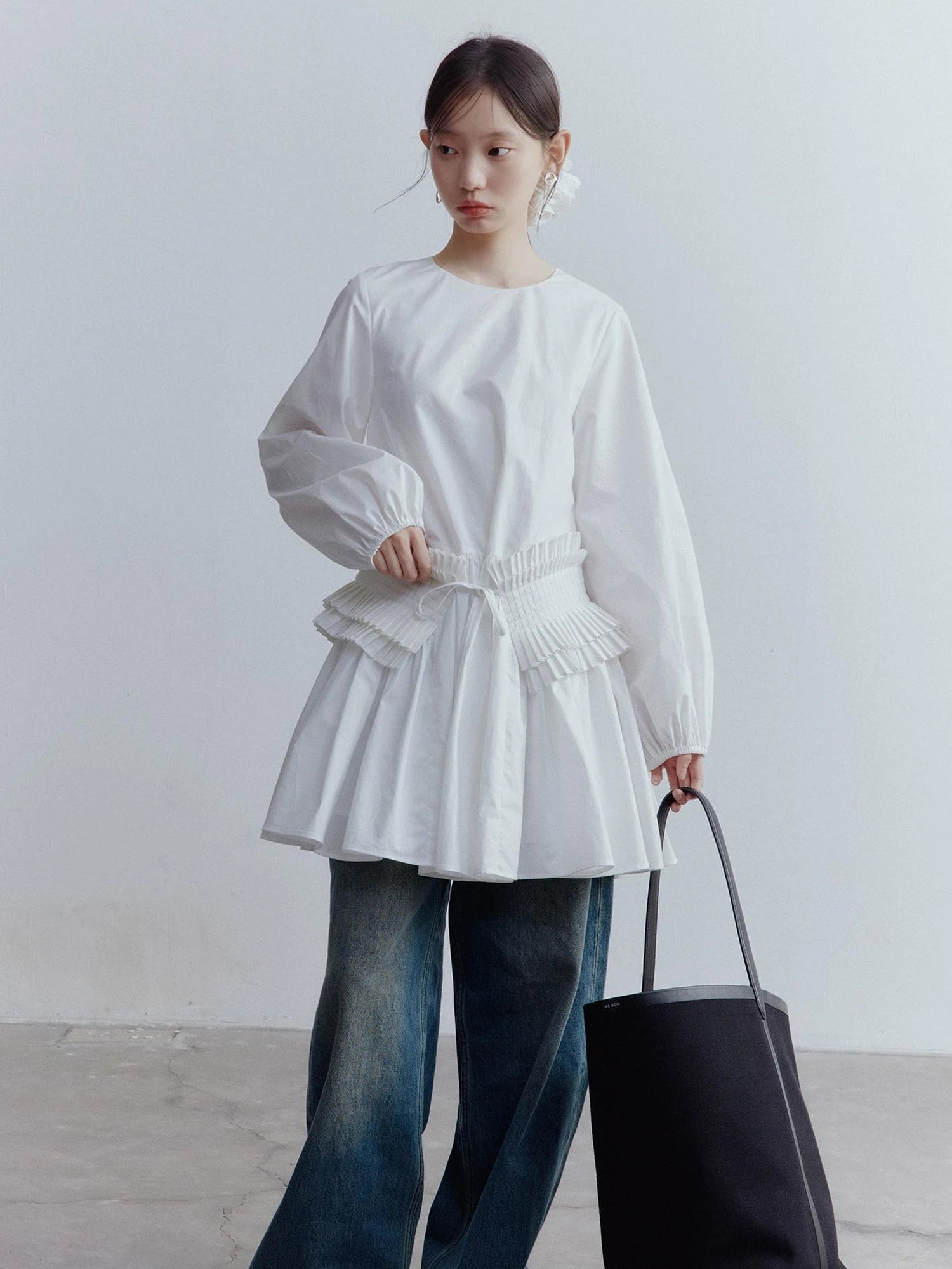 Double Dream Pleated Cotton Voile White Babydoll Dress