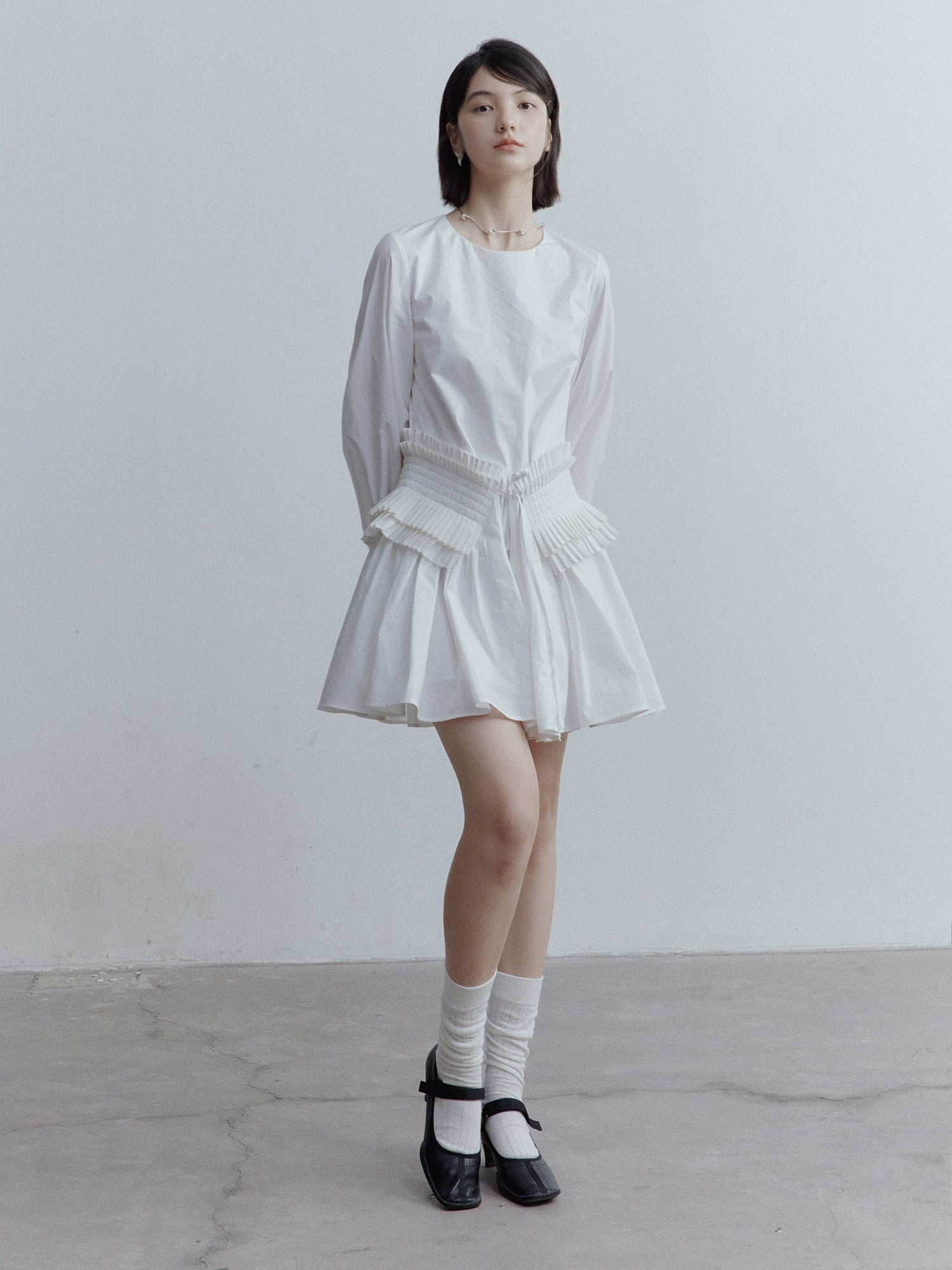 FUSSED_Double_Dream_Pleated_Cotton_Voile_White_Babydoll_Dress_MISSTT