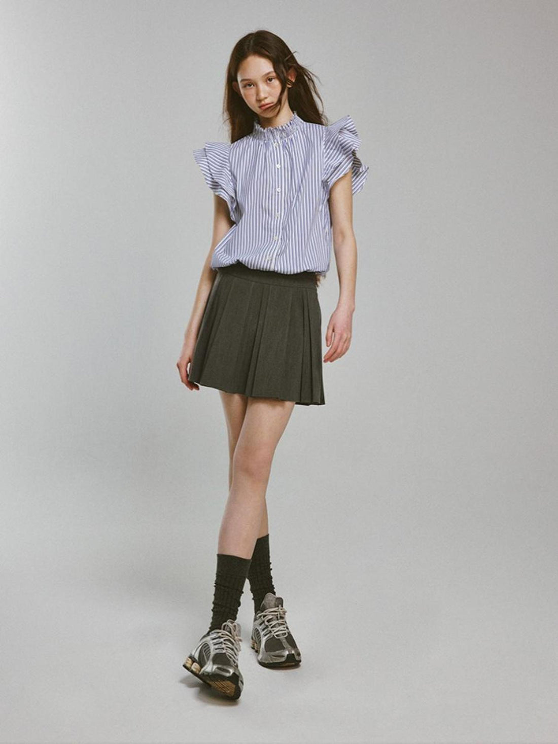 FUSSED Double Layer Pleated Meteor Grey A Line Skirt