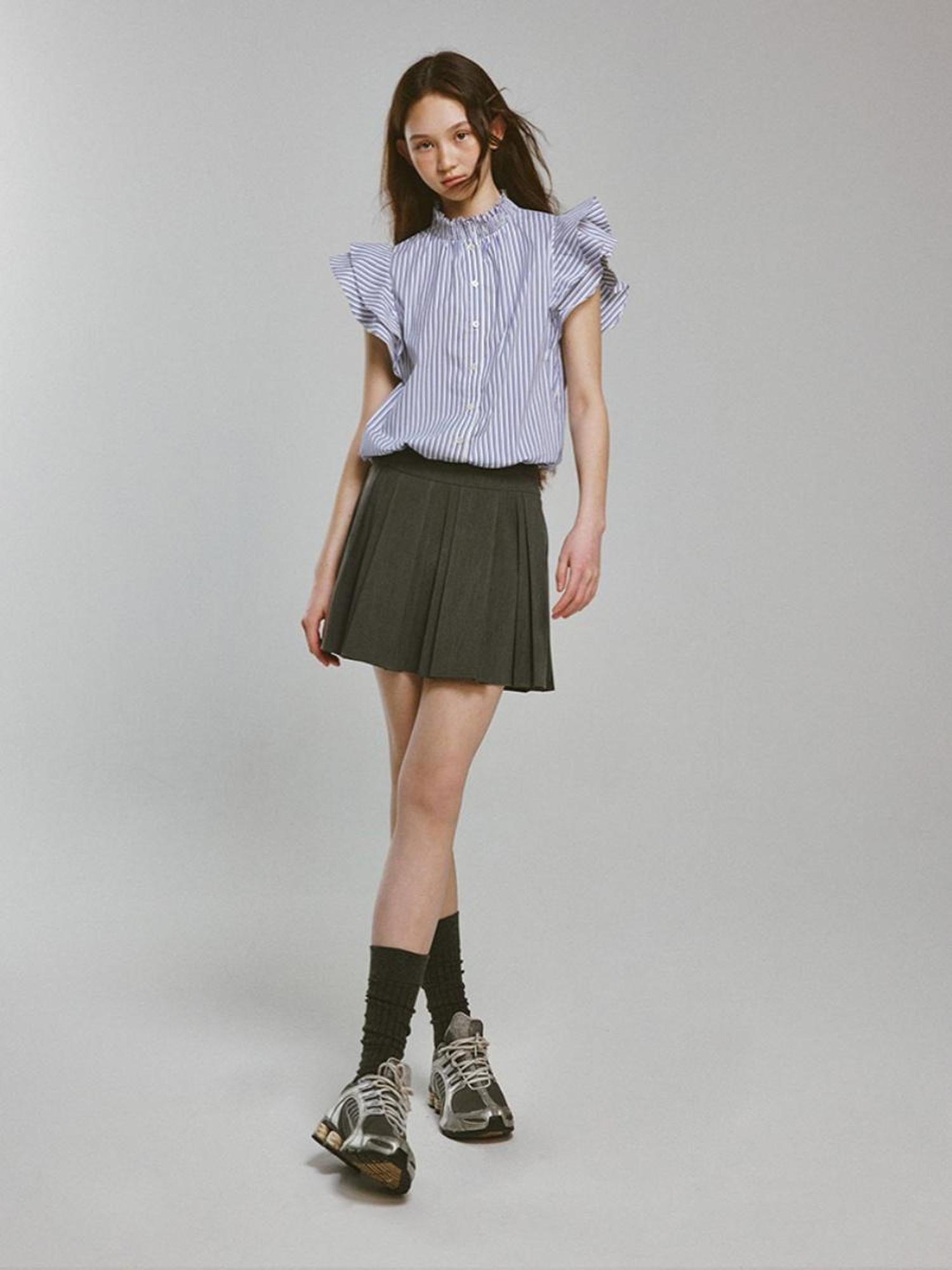 FUSSED Double Layer Pleated Meteor Grey A Line Skirt