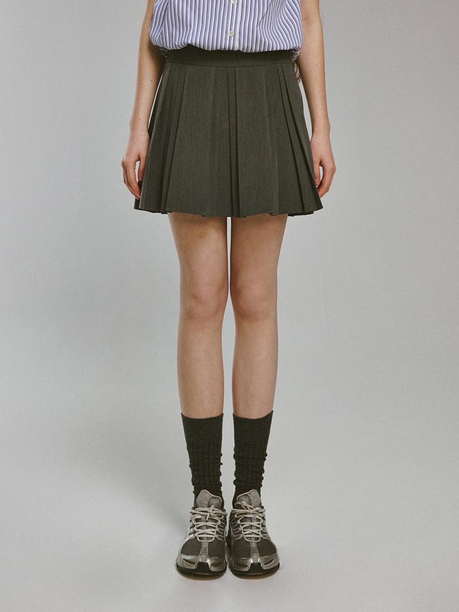 FUSSED Double Layer Pleated Meteor Grey A Line Skirt