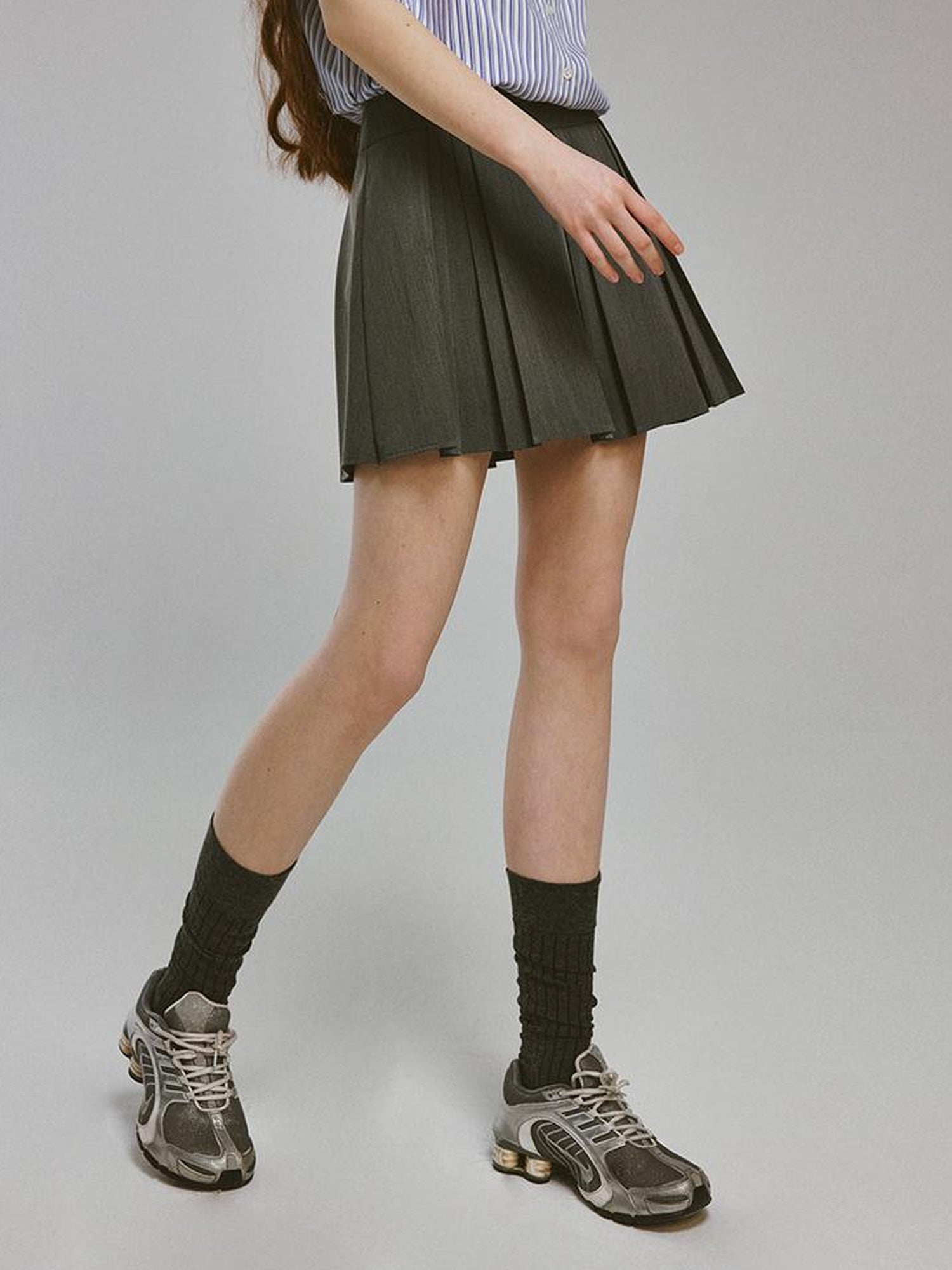 FUSSED Double Layer Pleated Meteor Grey A Line Skirt