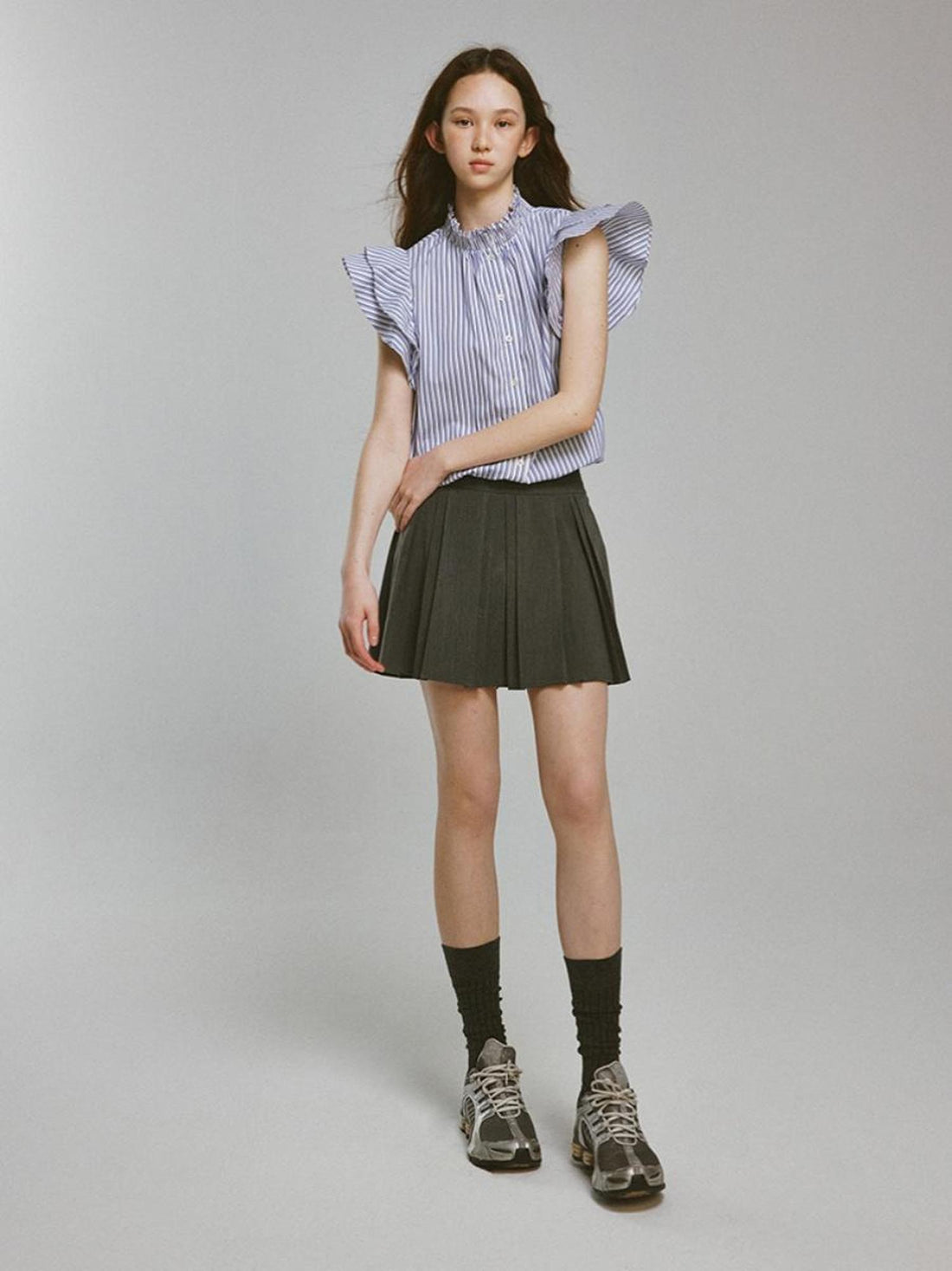 FUSSED Double Layer Pleated Meteor Grey A Line Skirt