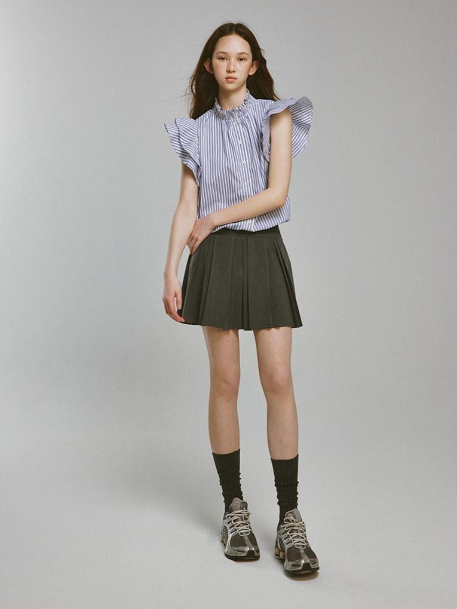 FUSSED Double Layer Pleated Meteor Grey A Line Skirt
