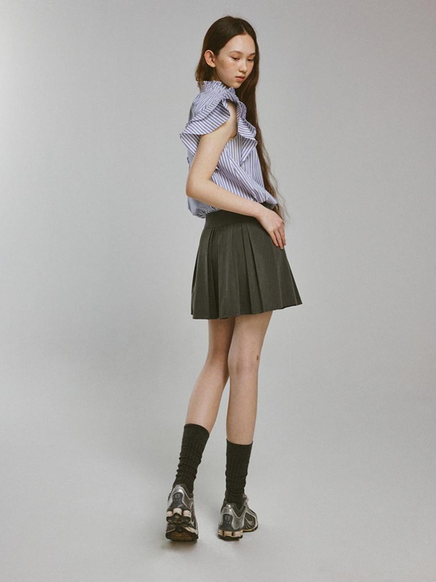FUSSED Double Layer Pleated Meteor Grey A Line Skirt