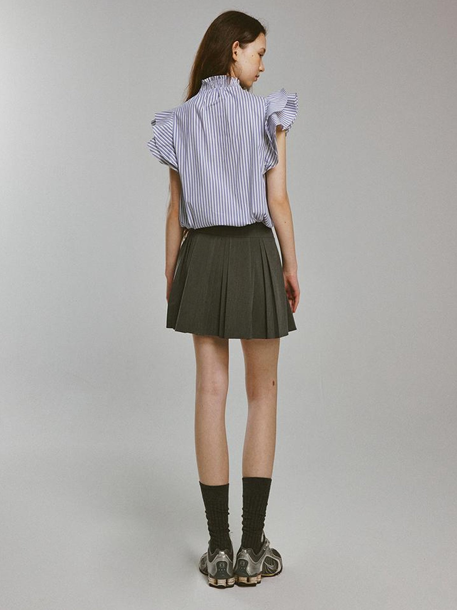 FUSSED Double Layer Pleated Meteor Grey A Line Skirt