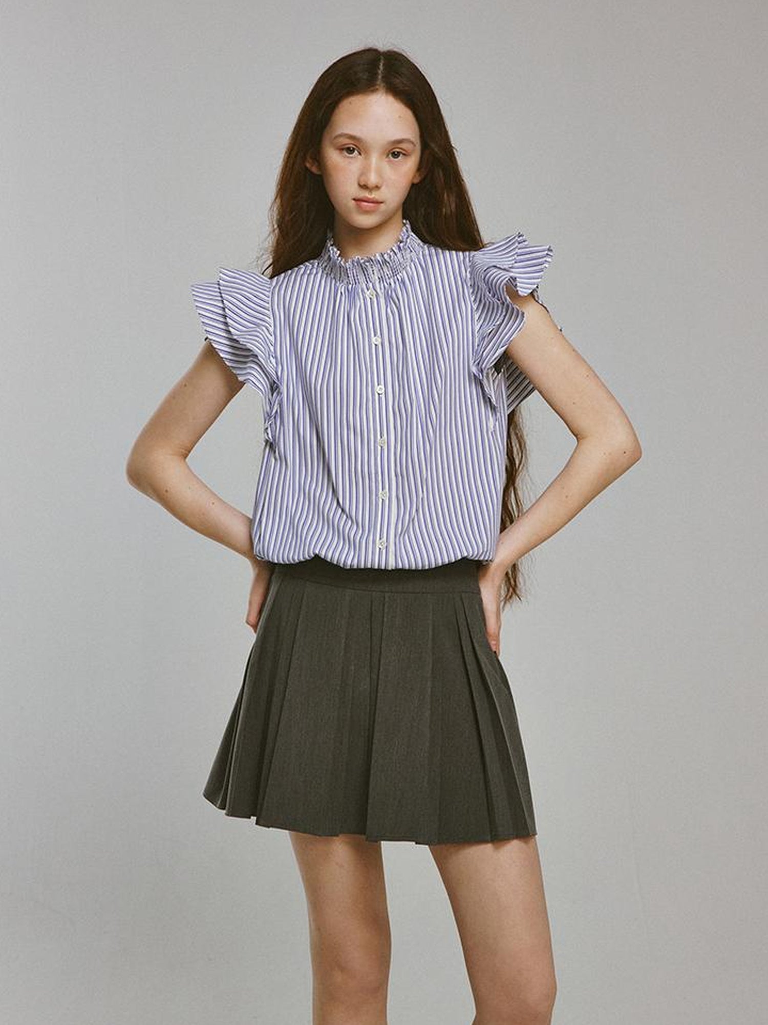 FUSSED Double Layer Pleated Meteor Grey A Line Skirt
