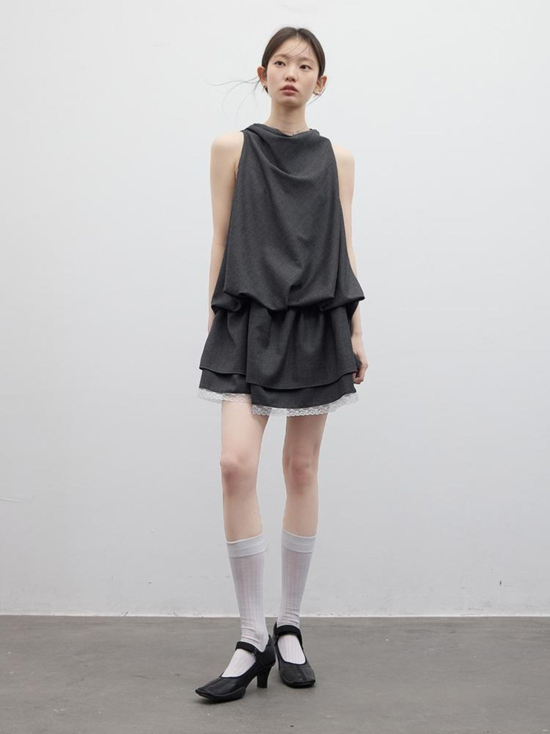 FUSSED Draped Bubble Blazer Dress In Meteor Grey