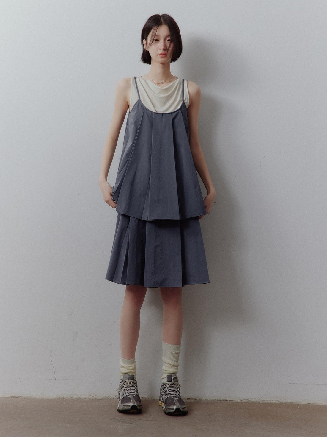 FUSSED Dusk Blue Pleated Patchwork Camisole Women&